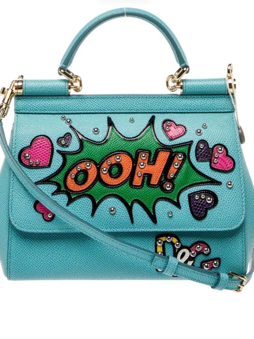Turquoise Pop-Graphic Top-Handle Satchel by Dolce & Gabbana SMALL
